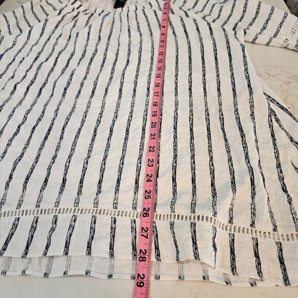 Ali Miles Striped Top Large Off-Shoulder White Navy Bell Sleeve Boho - Picture 9 of 11